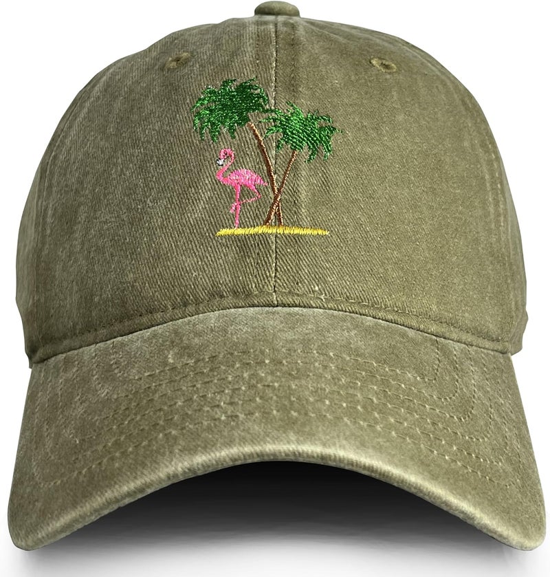 RLQWTKV Flamingo Beach Palm Tree Baseball Hat for Women Men Bees Adjustable Embroidered Cap - Image 1